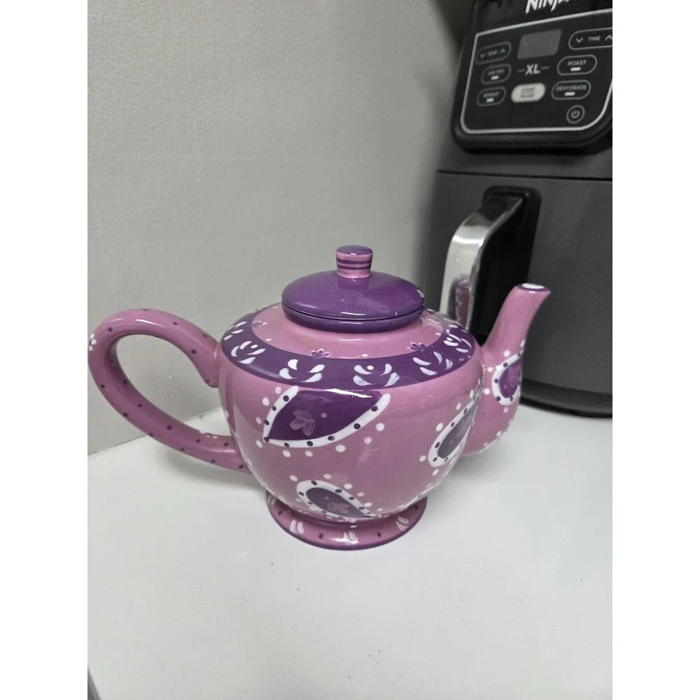 Mesa International Hand Painted Ceramic Teapot Pink Purple Paisley Tea Pot
